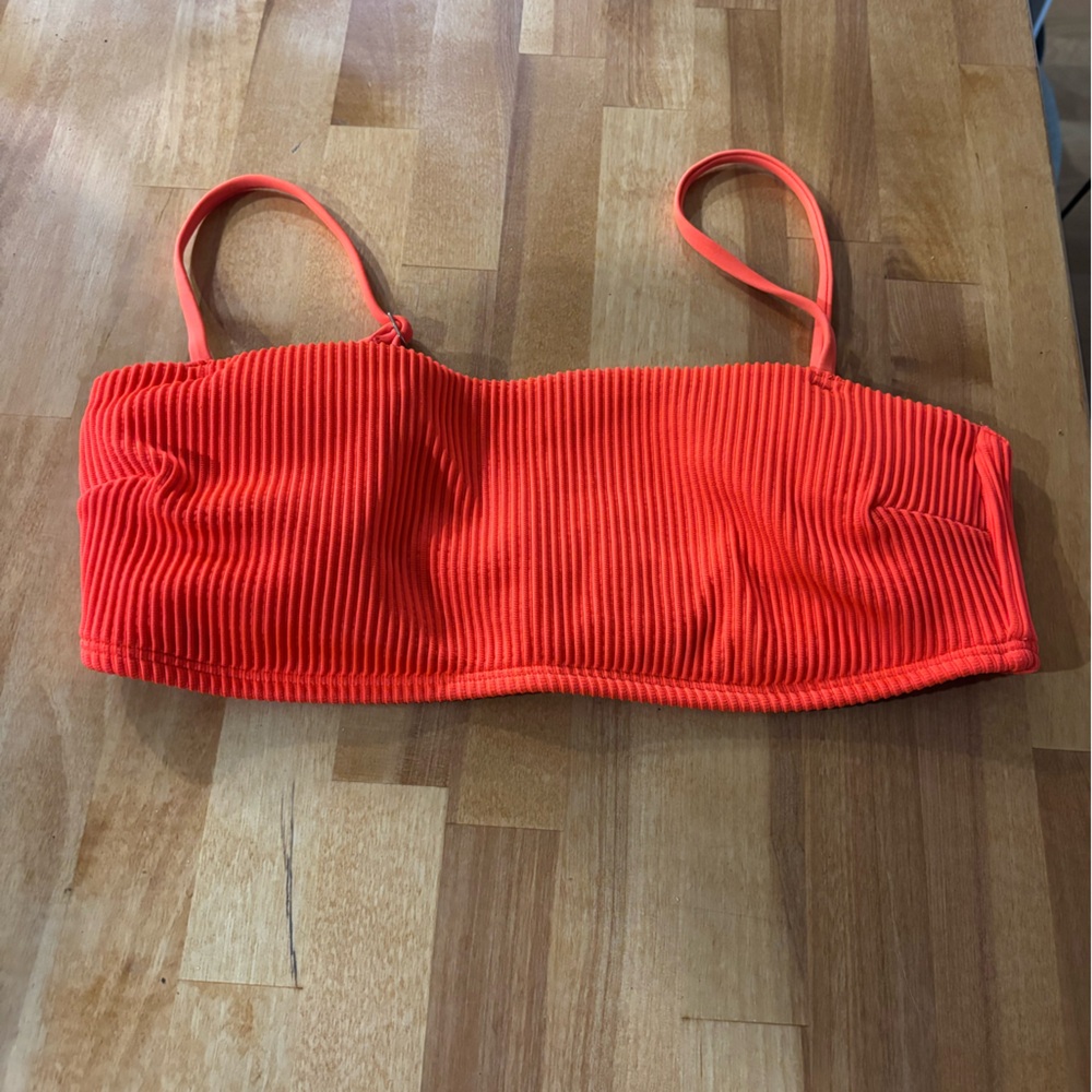 Hollister Ribbed Bandeau Bikini Top in Bright Orange - medium